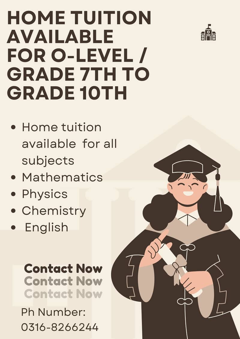 Home tuition for All subjects O level / Grade 7 to Garde 10 0