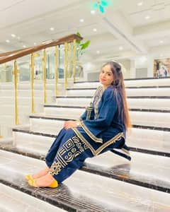Eligent Embroidered linen shirt and trouser set for women
