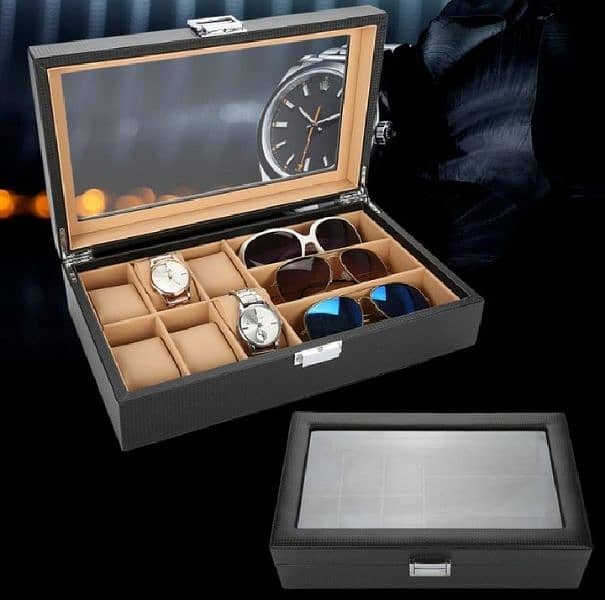 DecorZone 6 Grids Watch and 3 sunglasses Box Leather Watch Case  Box 0