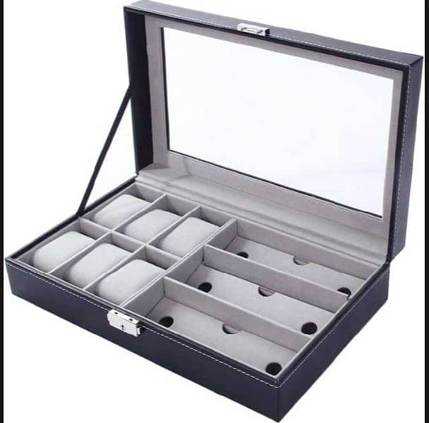 DecorZone 6 Grids Watch and 3 sunglasses Box Leather Watch Case  Box 1