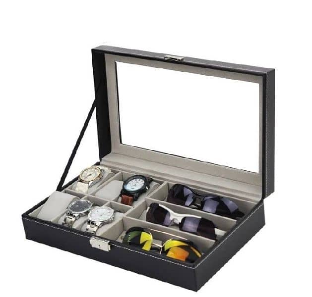 DecorZone 6 Grids Watch and 3 sunglasses Box Leather Watch Case  Box 2