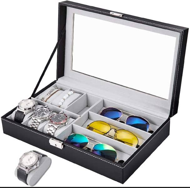 DecorZone 6 Grids Watch and 3 sunglasses Box Leather Watch Case  Box 3