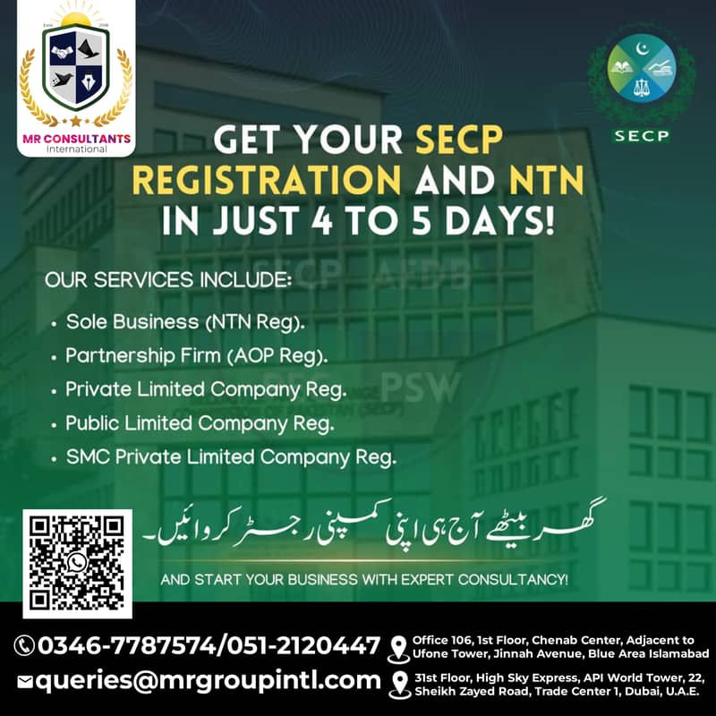 SECP , FBR , PEC , Company Registration , NTN , Tax Return , GST , NGO 6