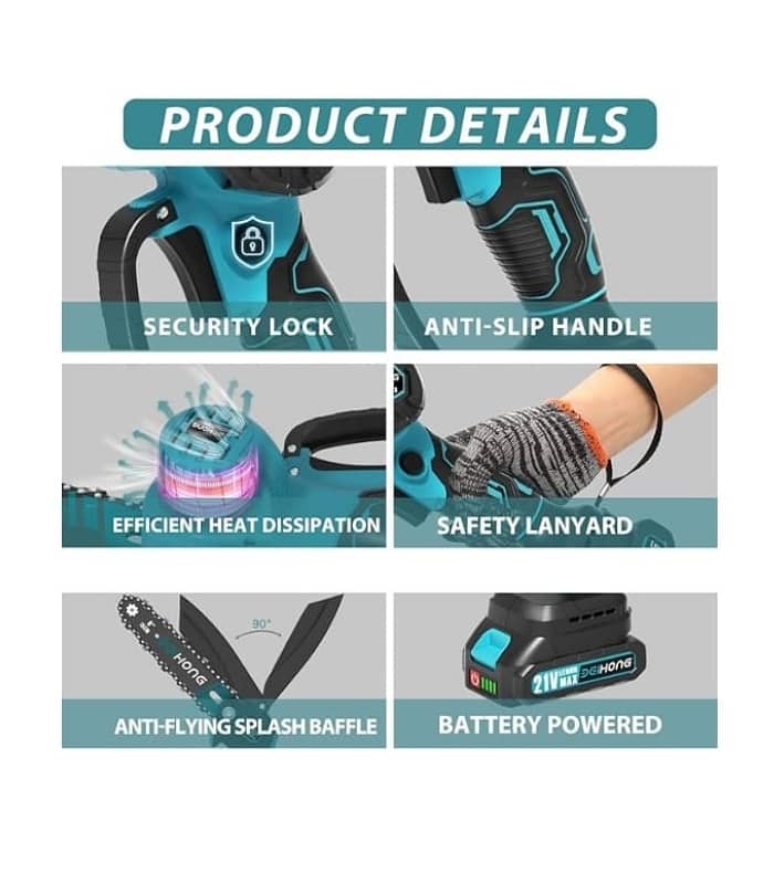 Deihong Mini Chainsaw 6-Inch with Battery, Cordless Power Chain Saws 1