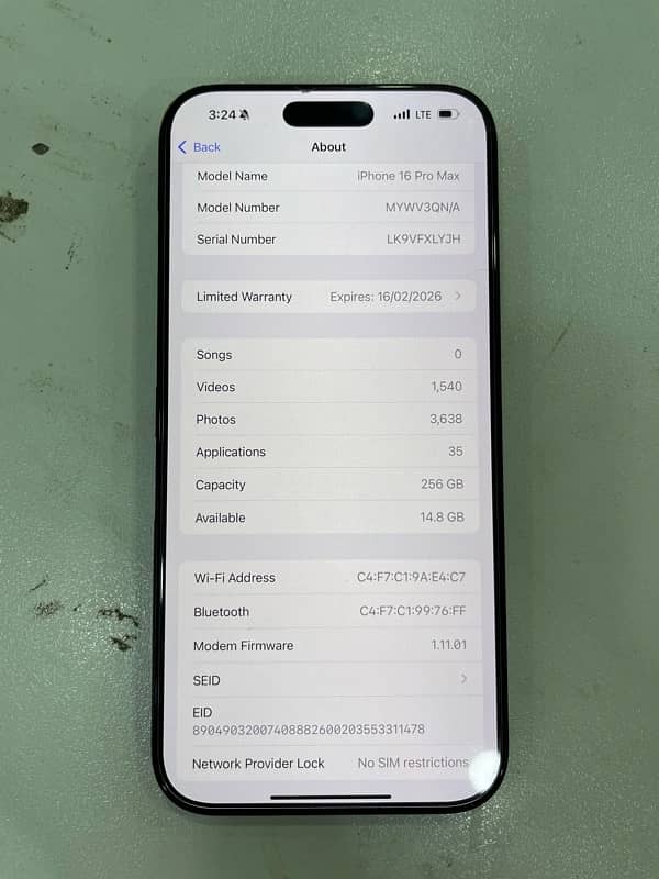 Iphone 16 pro max Non pta 5