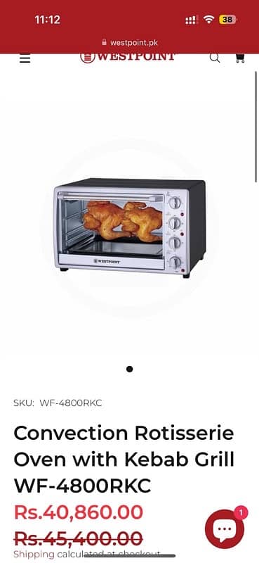 West Point 45 Litre capacity electric oven Brand new Open box 1