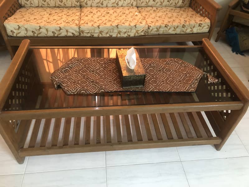 5 seater wooden sofa set + three center tables 4