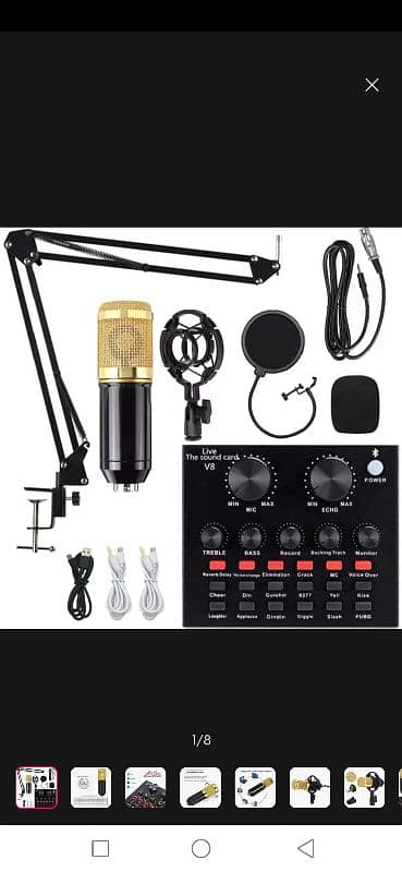 BM800 Condenser Microphone with V8 Sound card and Microphone Stand 0