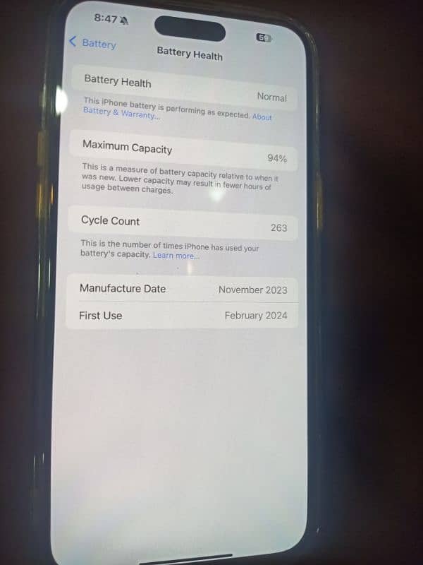 iphone 15Pro max white titanium JV Non PTA 256 GB Cycle count 263 16