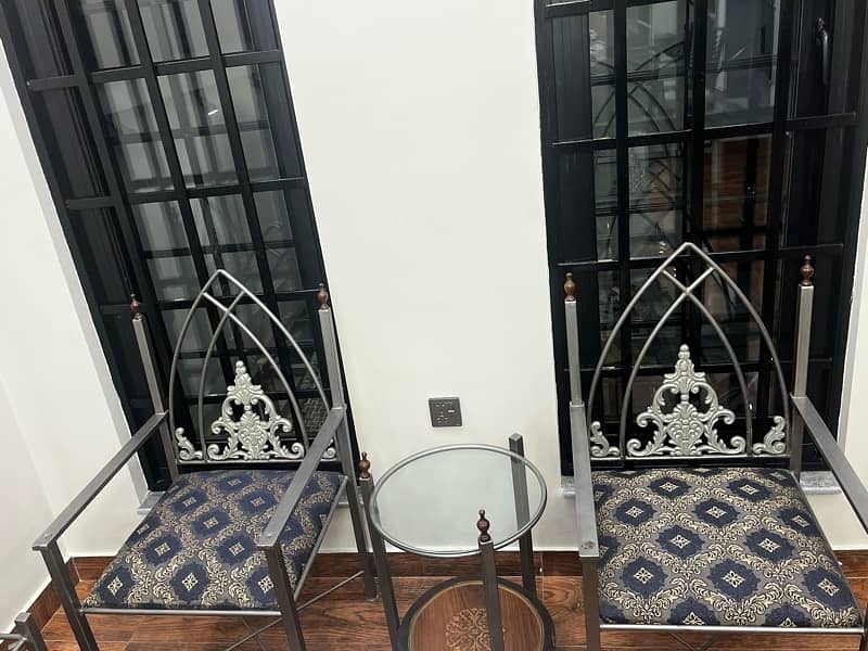 Comple Iron bed set with chairs and side tables. 6