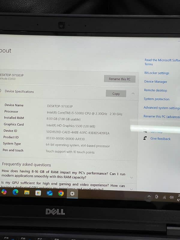 Dell Latitude E5450 Core-i5-5th Gen 8GB RAM 128GB SSD Toch Screen 10