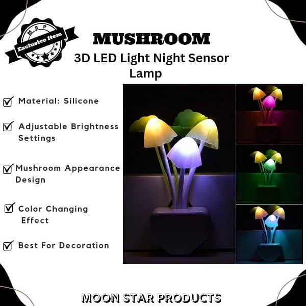 Multicolor Adjustable Mushroom LED Night Light  Mushroom Design 3