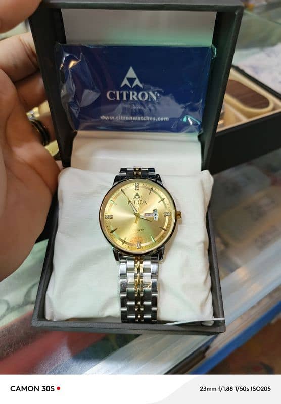 CITRON Watche + date. +day +time movement + box + water proof  . watche. 0