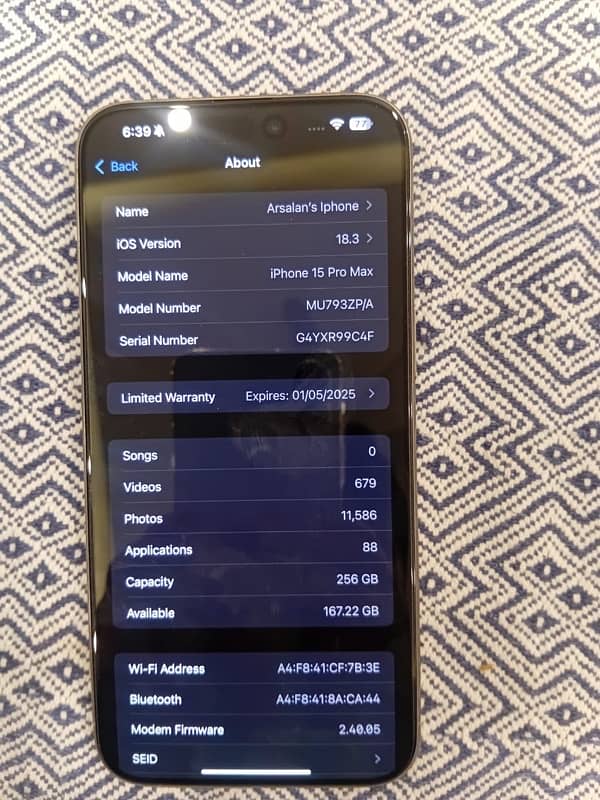 Iphone 15 pro max 256 gb Non PTA 10/10 Complete Box 1