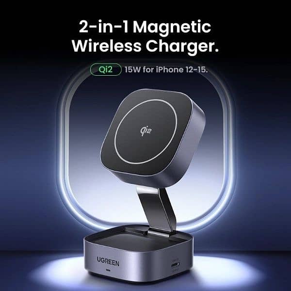 UGREEN MagFlow 2-in-1 Qi2 Magnetic Foldable Wireless Charging Station 2