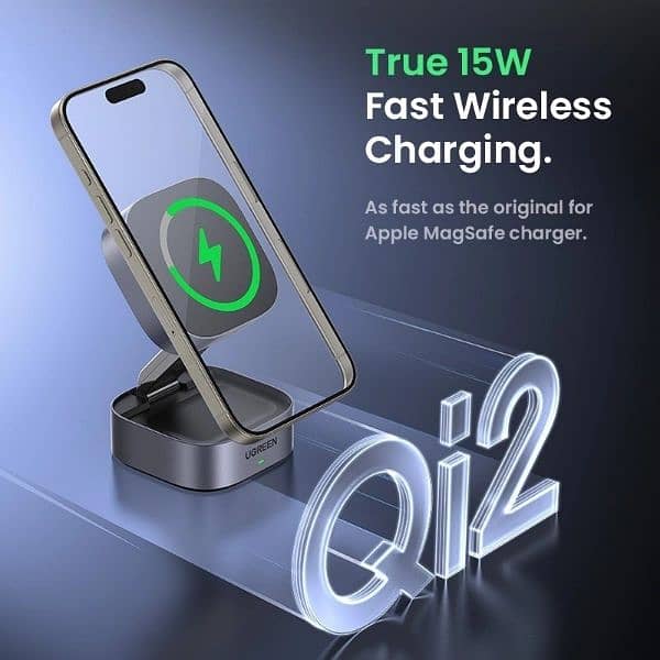 UGREEN MagFlow 2-in-1 Qi2 Magnetic Foldable Wireless Charging Station 5