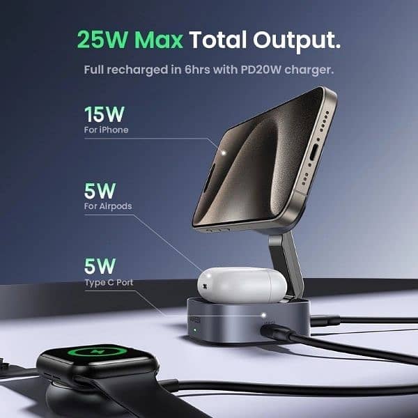 UGREEN MagFlow 2-in-1 Qi2 Magnetic Foldable Wireless Charging Station 6