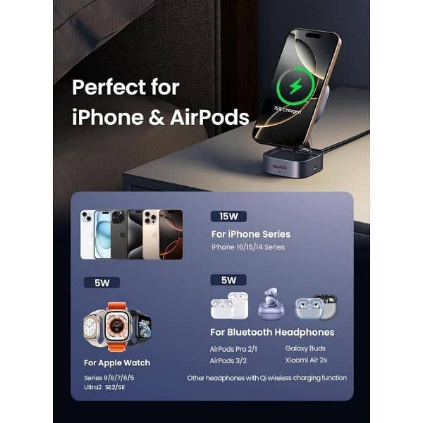 UGREEN MagFlow 2-in-1 Qi2 Magnetic Foldable Wireless Charging Station 13