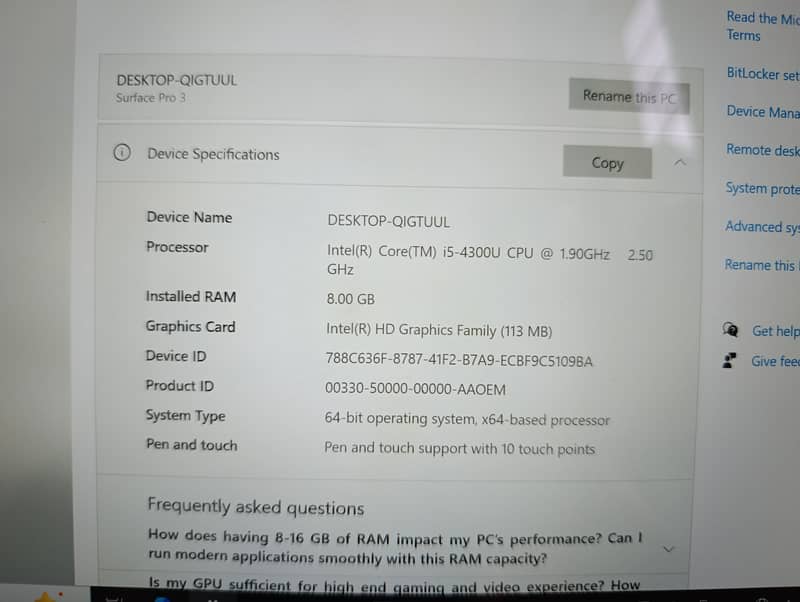 Laptop Microsoft Surface Pro 3 4
