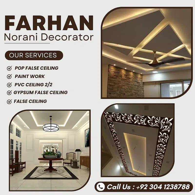 false ceiling new fancy designs, gypsum sheets 2 by 2, paint work 0