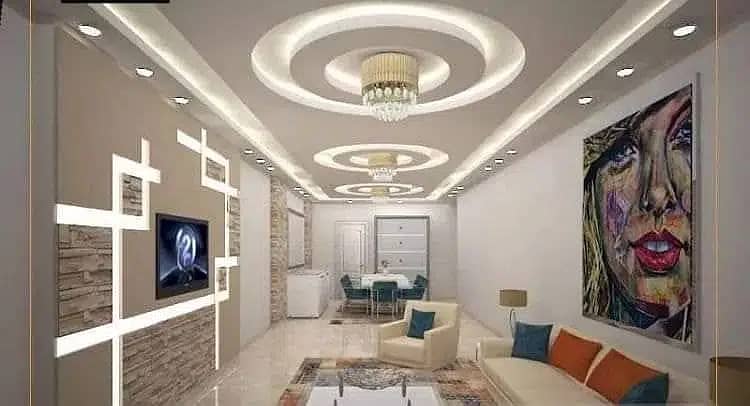 false ceiling new fancy designs, gypsum sheets 2 by 2, paint work 12