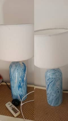 Sierra Sky Blue Textured Marble Side Table Lamps (Set of 2)