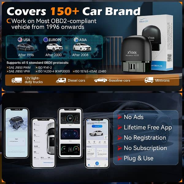 XTOOL Advancer AD20 Mini Bluetooth 5.0 OBD2 Scanner Car Diagnostic 1