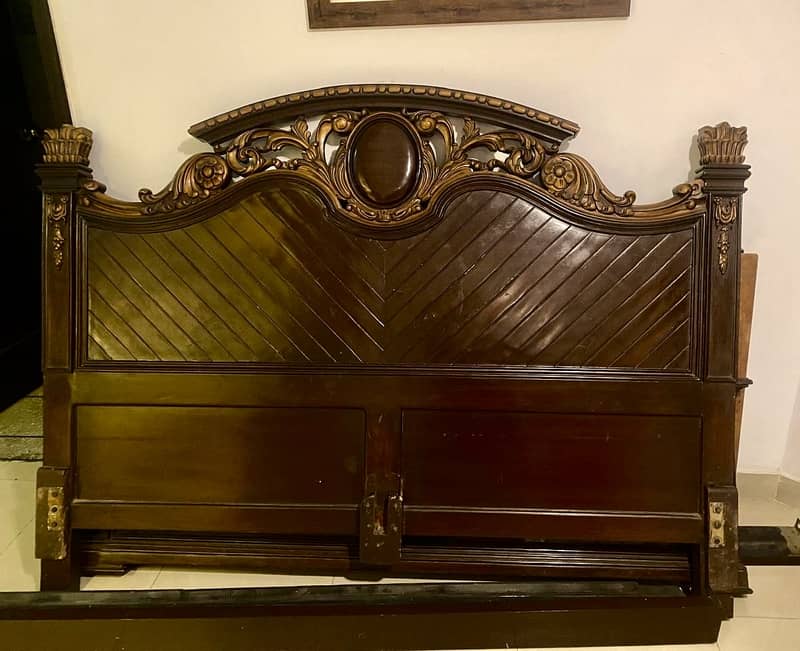 Wooden carving bed with side tables 0