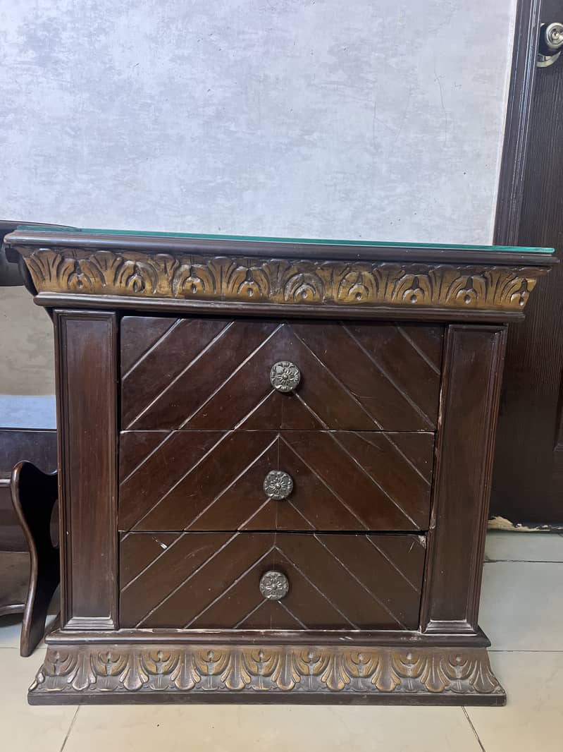 Wooden carving bed with side tables 2