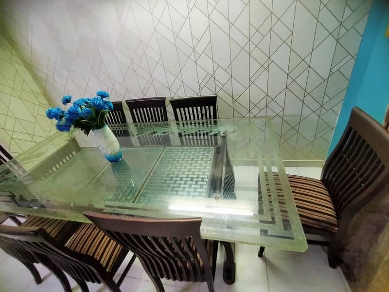 Sheesham wood double glass top layer Dinning table with 8 chairs 0