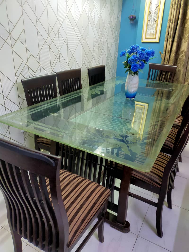 Sheesham wood double glass top layer Dinning table with 8 chairs 5