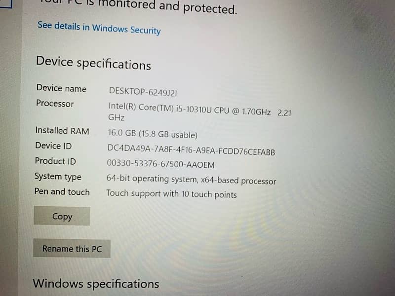 Hp 840G7 i5 10th generation 16Rm 256ssd touchscreen 9