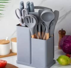 Silicone Cookware Set 19 PCS Kitchen Knife Set Utensils Spoons Storage