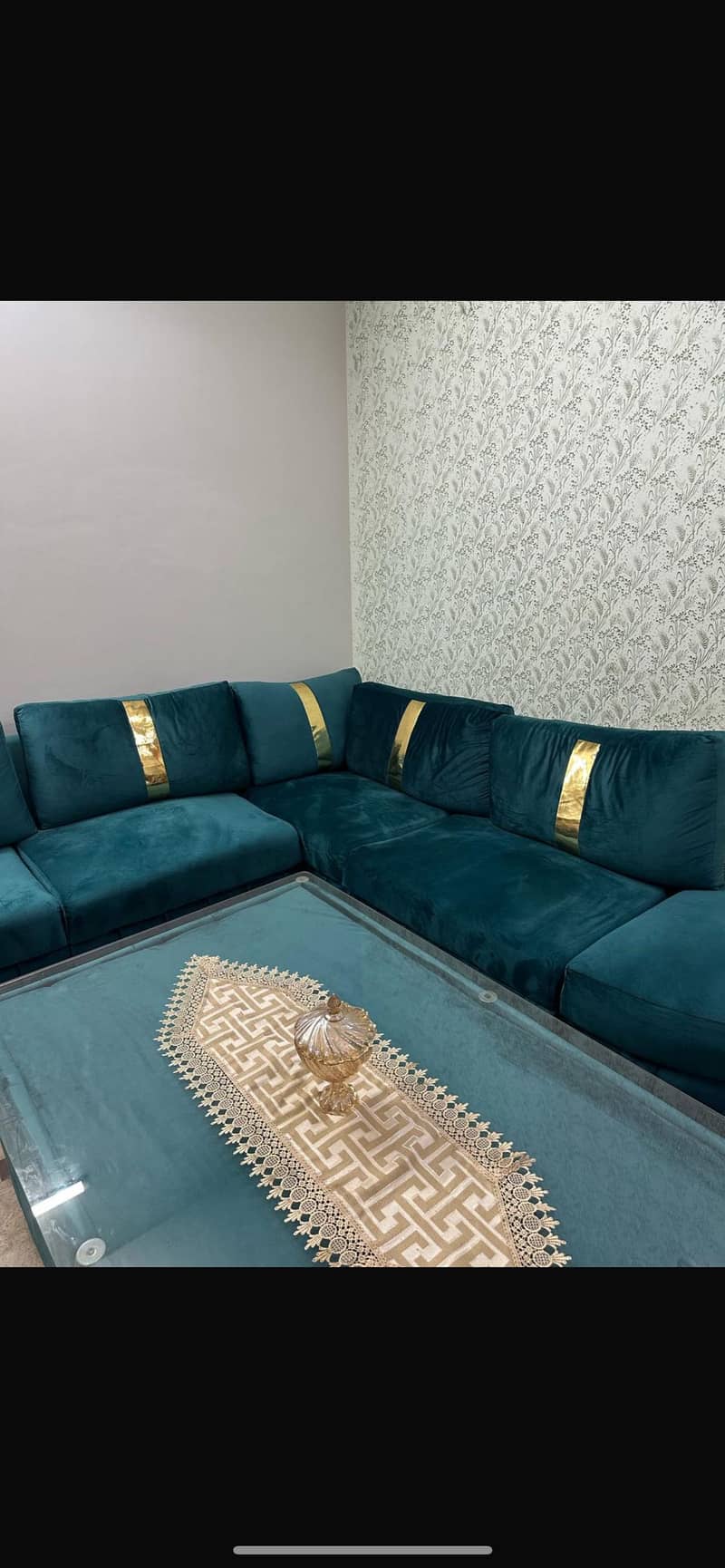 C green 6 seater sofa with  5ft X 3 ft centre table 3