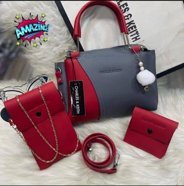 women's Rexine plain hand bag set-3 pcs available in variety of colour 0