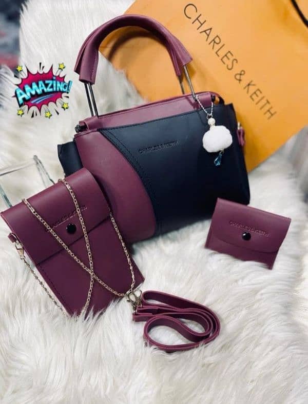 women's Rexine plain hand bag set-3 pcs available in variety of colour 1