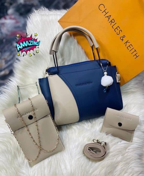 women's Rexine plain hand bag set-3 pcs available in variety of colour 2