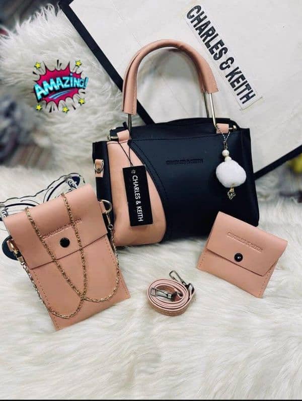 women's Rexine plain hand bag set-3 pcs available in variety of colour 3