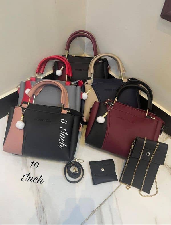 women's Rexine plain hand bag set-3 pcs available in variety of colour 4
