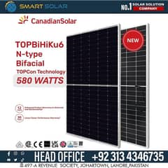 CANADIAN SOLAR 580 WATTS N-TYPE BIFACIAL TOPCON SOLAR PANEL