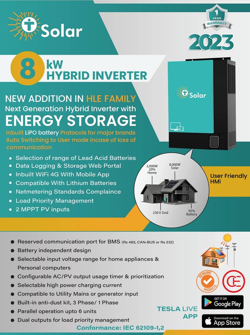 8 KW Hybrid Inverter with ENERGY STORAGE NEW ADDITION IN HLE FAMILY 0
