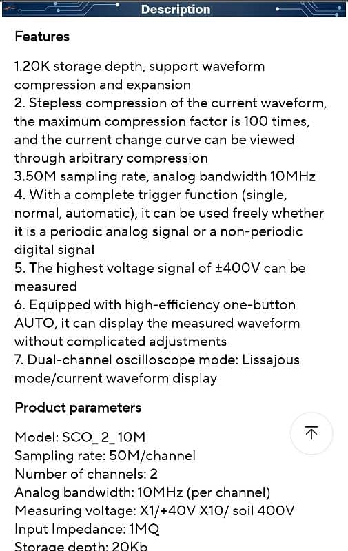 Electrictronics Oscilloscope 10Mhz 50M/ch 2 Channel SCO2 with probes 1
