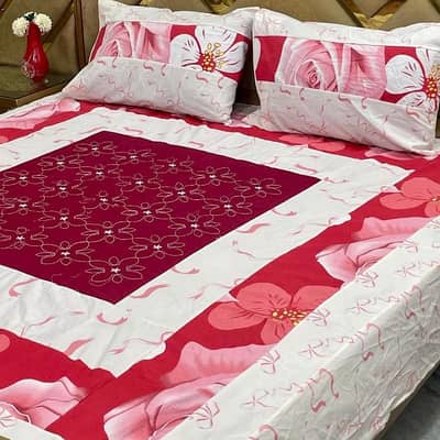 Stunning Multicolor Patchwork King Size Cotton Bedsheet Set-3 pcs