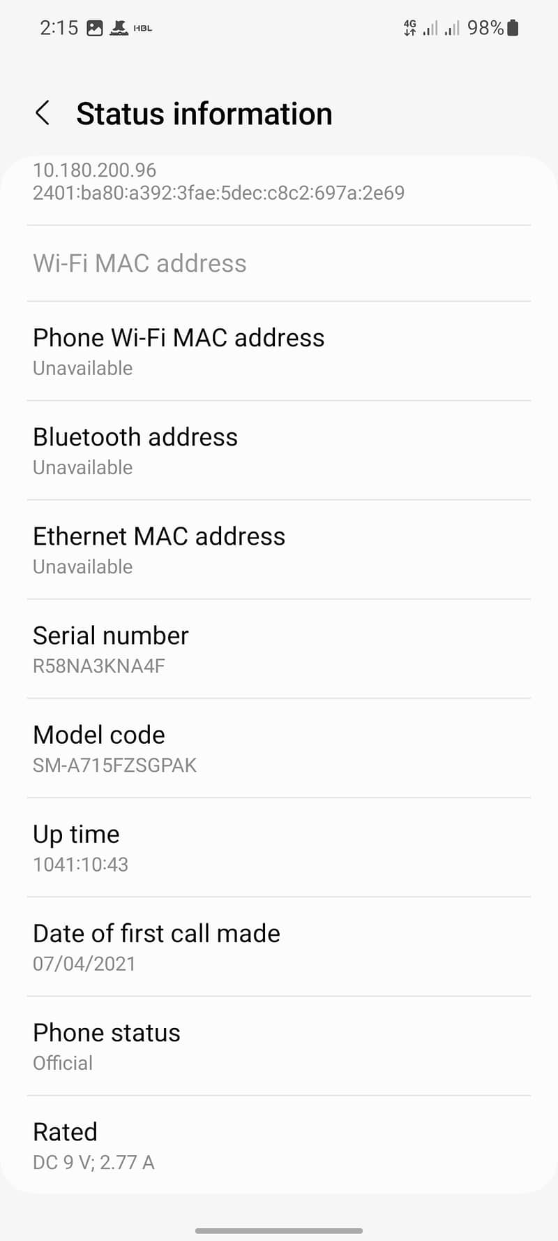 Samsung galaxy A71 7