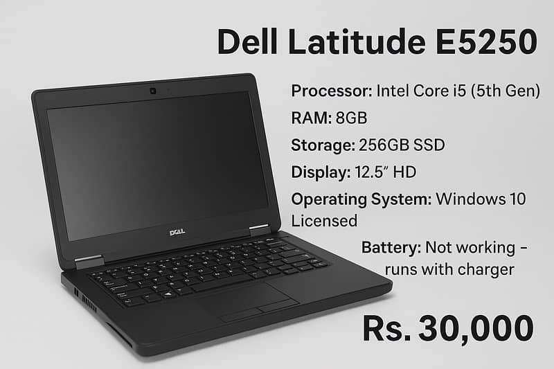 Dell Latitude E5250 - Core i5 / 8GB RAM/ 256GB HDD / Win10 Licensed 0