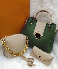 Women PU Leather Textured Top Handle Shoulder Bag – Pack of 3