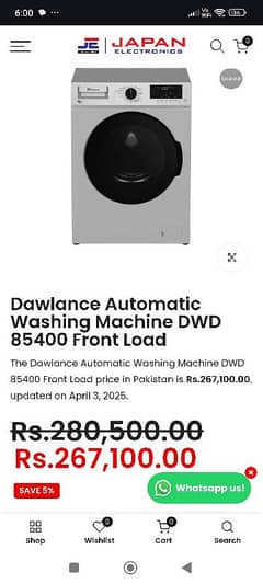 dawlance washing full automatic inverter made in turkey 5time only use