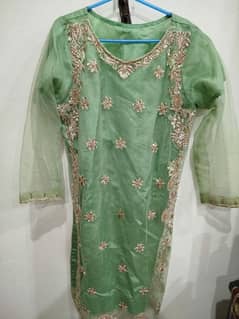 Elegant Green Embroidered Party Wear Dress – Medium Size - Stitched