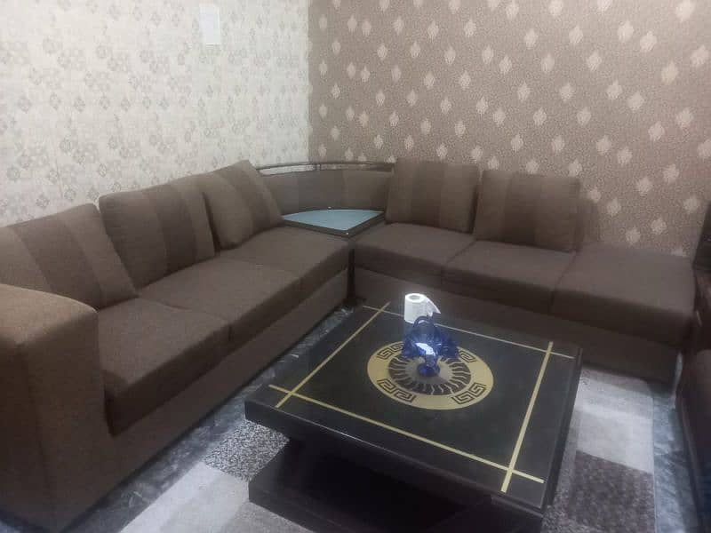 L SHAPED SOFA WITH GLASS TABLE 1