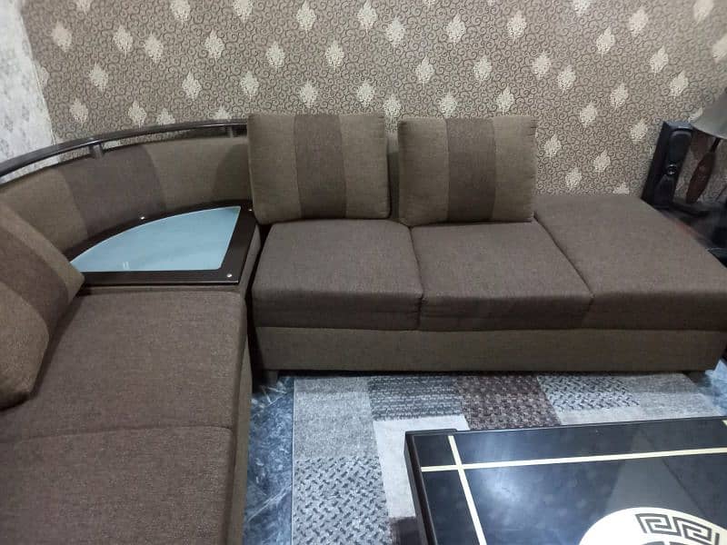 L SHAPED SOFA WITH GLASS TABLE 8